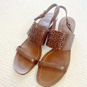 Torry Burch Brown Heel Leather Sandals Snakeskin 9M